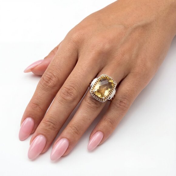 925 Sterling Silver Citrine Quartz Statement Ring Luxury Cocktail Jewelry Size 6 - Picture 6 of 16